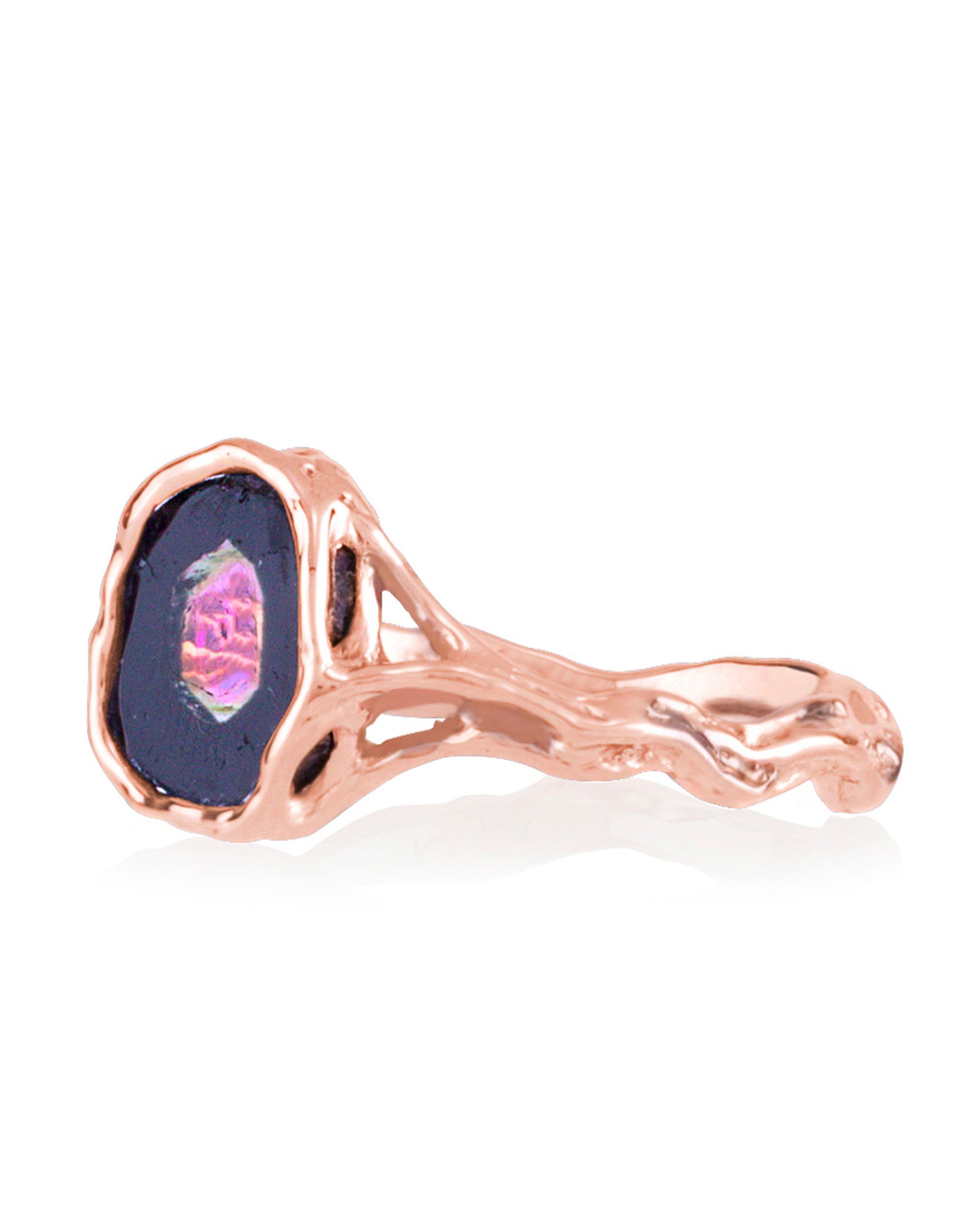 Tourmaline Cannonball Jellyfish Pink Ring, 18K Gold