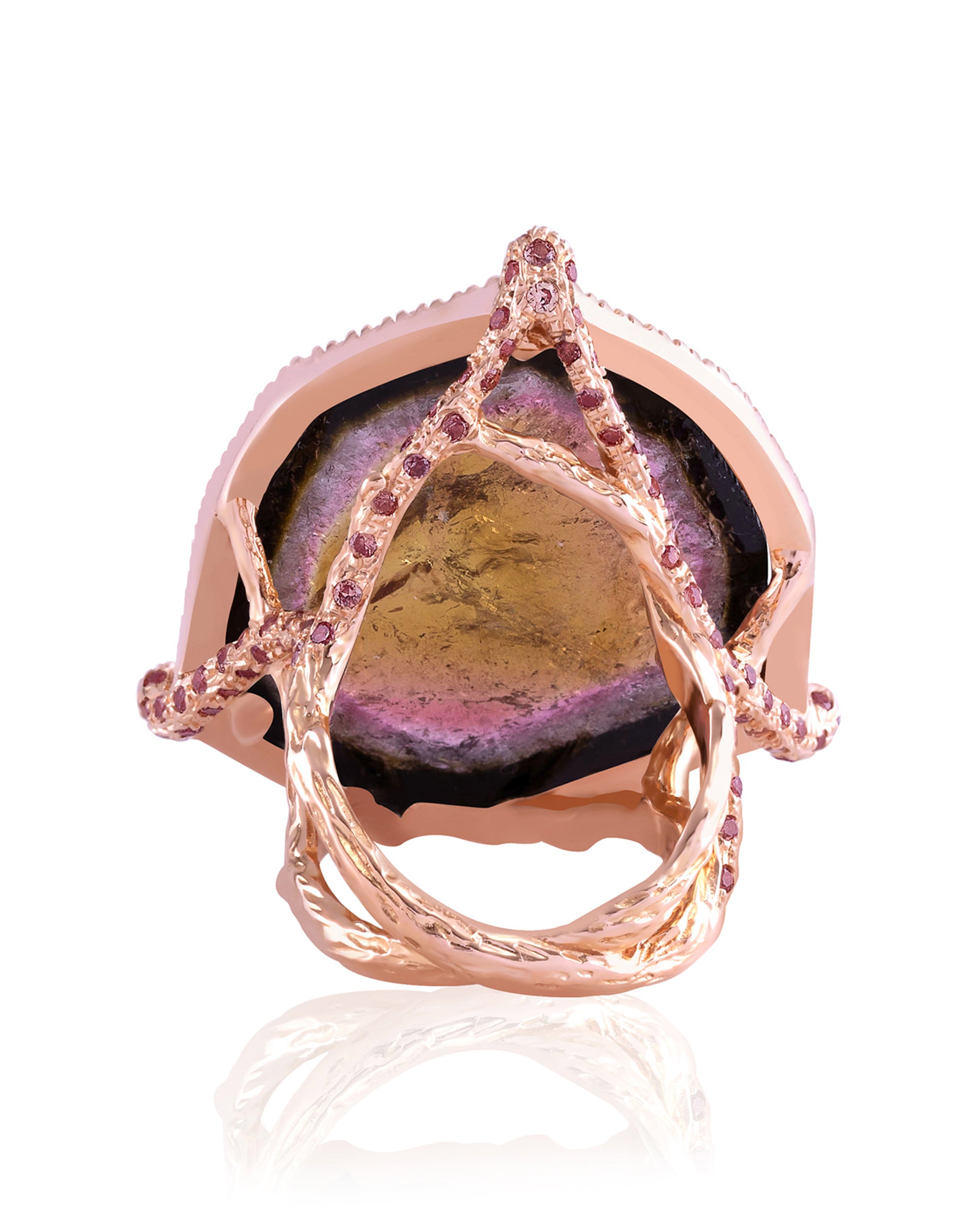 Tourmaline Sun Eclipse Diamond Ring, 18K Gold