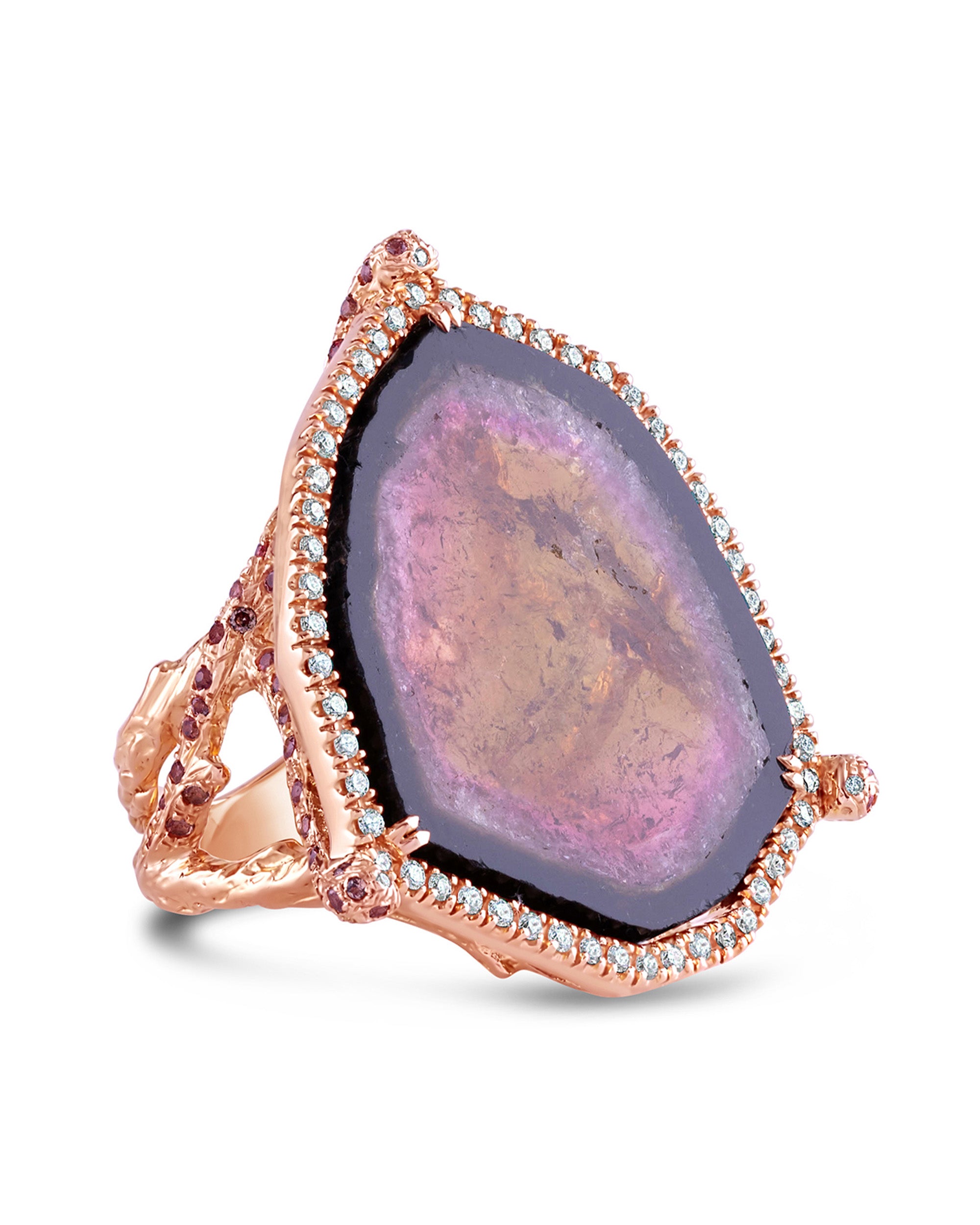 Tourmaline Sun Eclipse Diamond Ring, 18K Gold