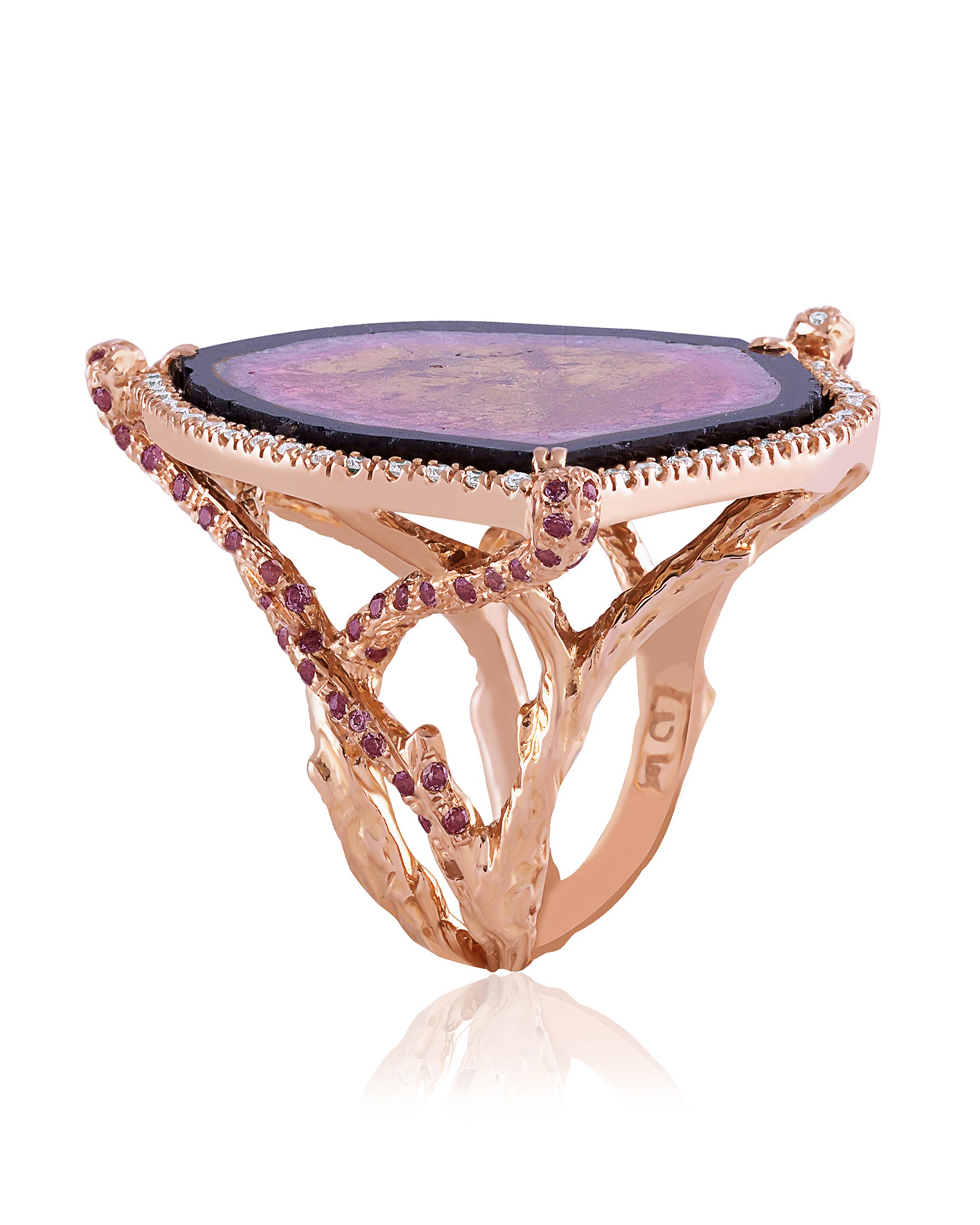 Tourmaline Sun Eclipse Diamond Ring, 18K Gold