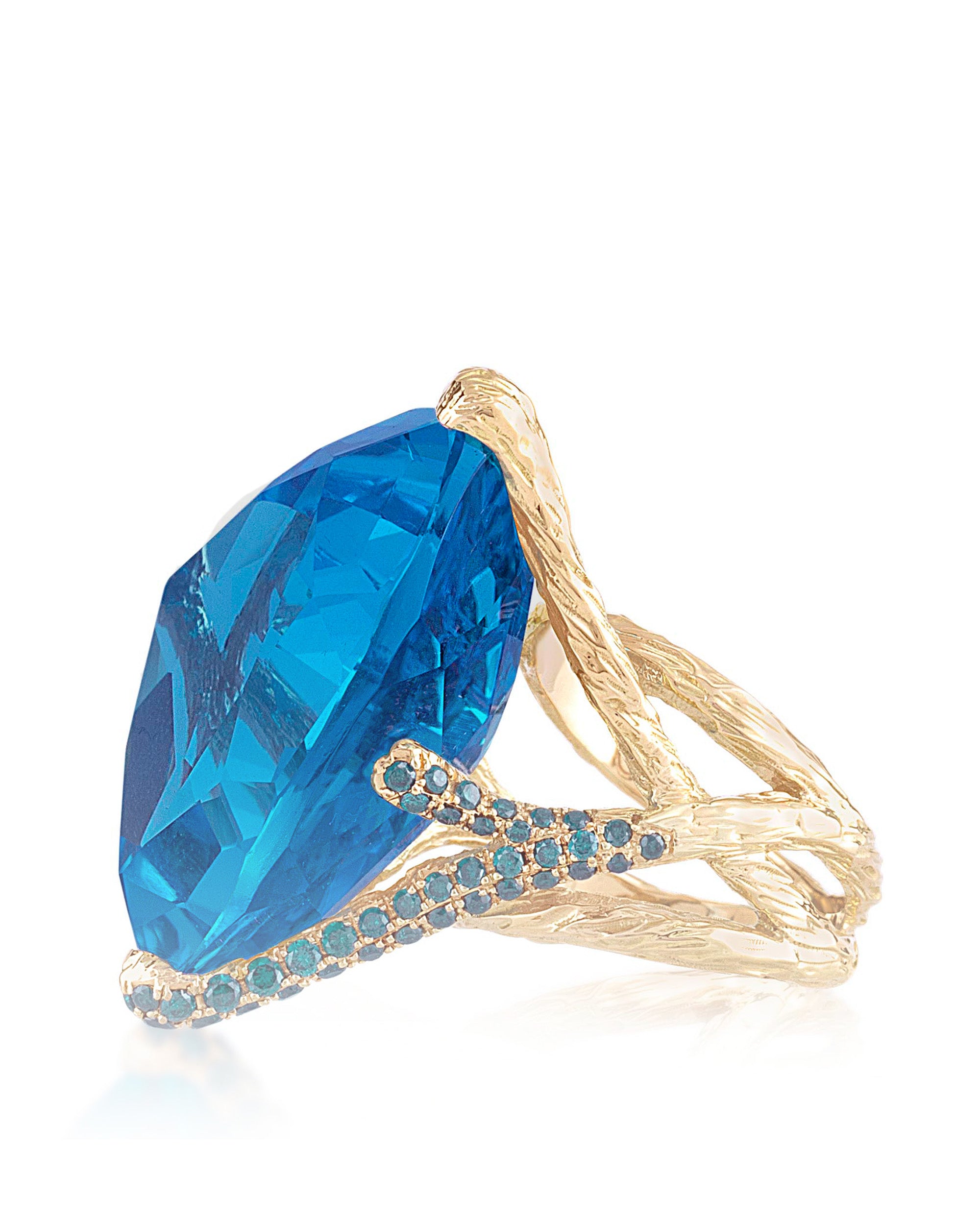 Blue Ice Blue Lake Topaz Ring, 18K Gold