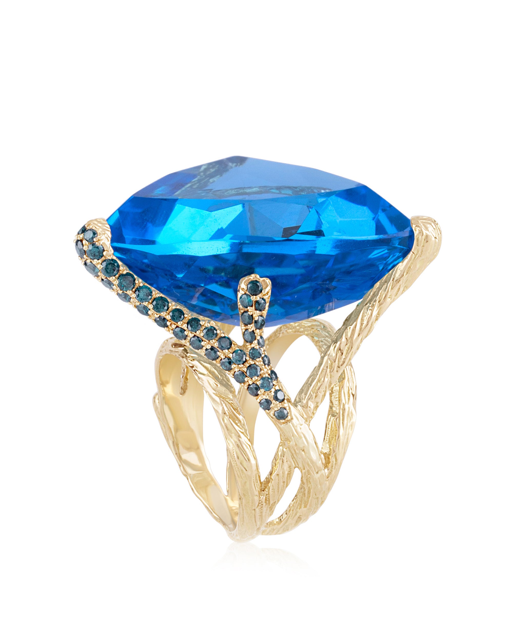 18K Yellow Gold Blue Topaz and Diamond Ring by Natalie Dissel Jewellery