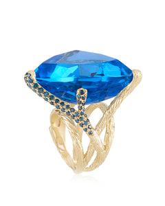 18K Yellow Gold Blue Topaz and Diamond Ring by Natalie Dissel Jewellery