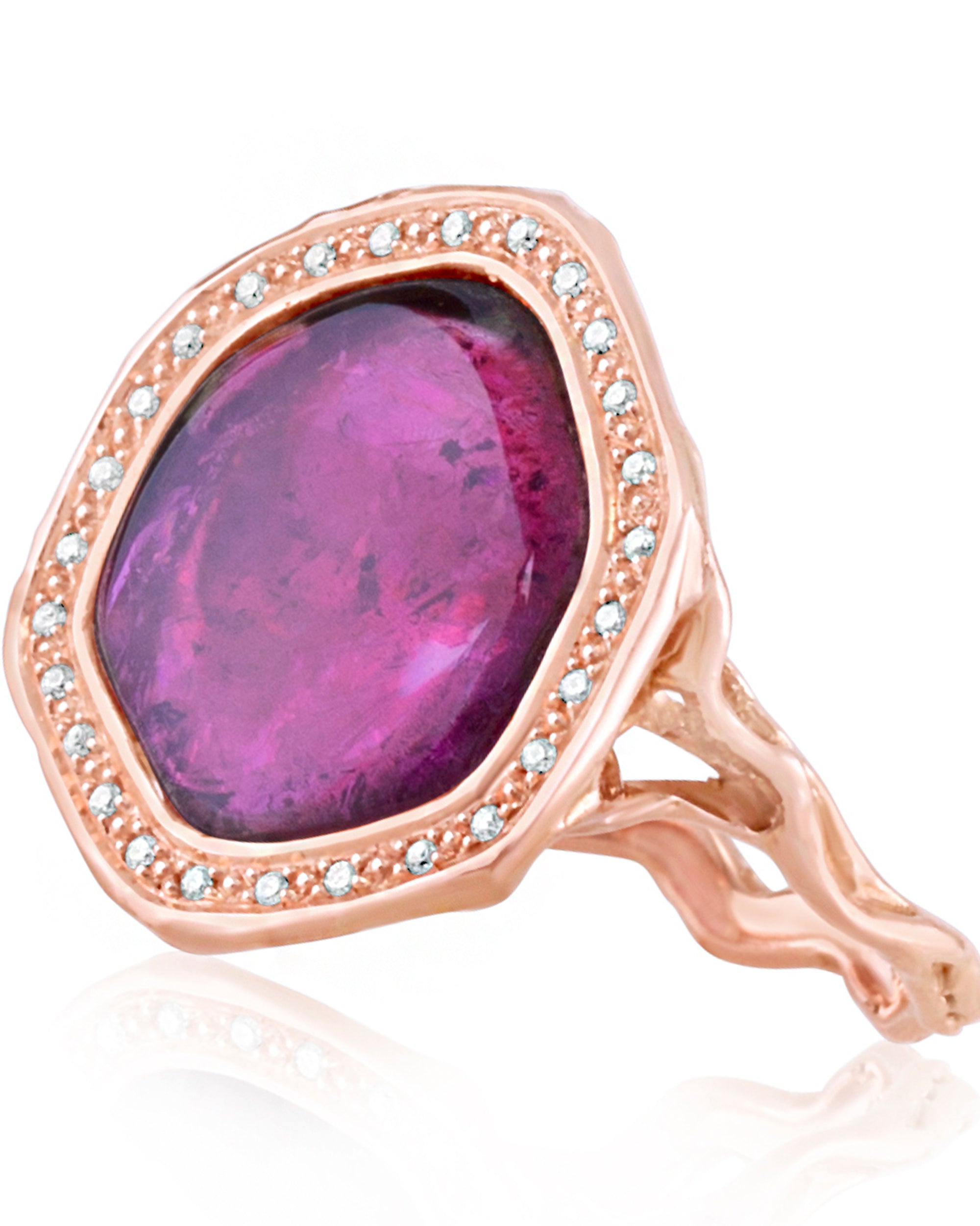 Tourmaline Fluor Liddicoatite Diamond Ring, 18K Gold