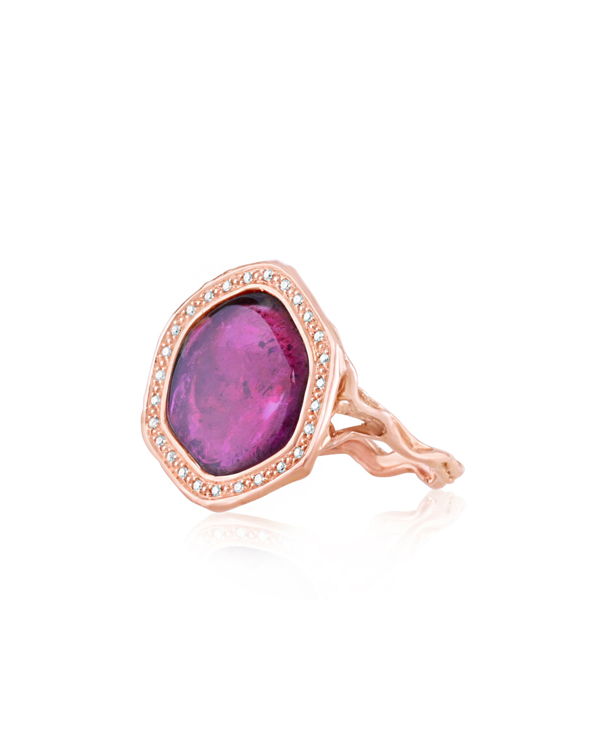 Tourmaline Fluor Liddicoatite Diamond Ring, 18K Gold