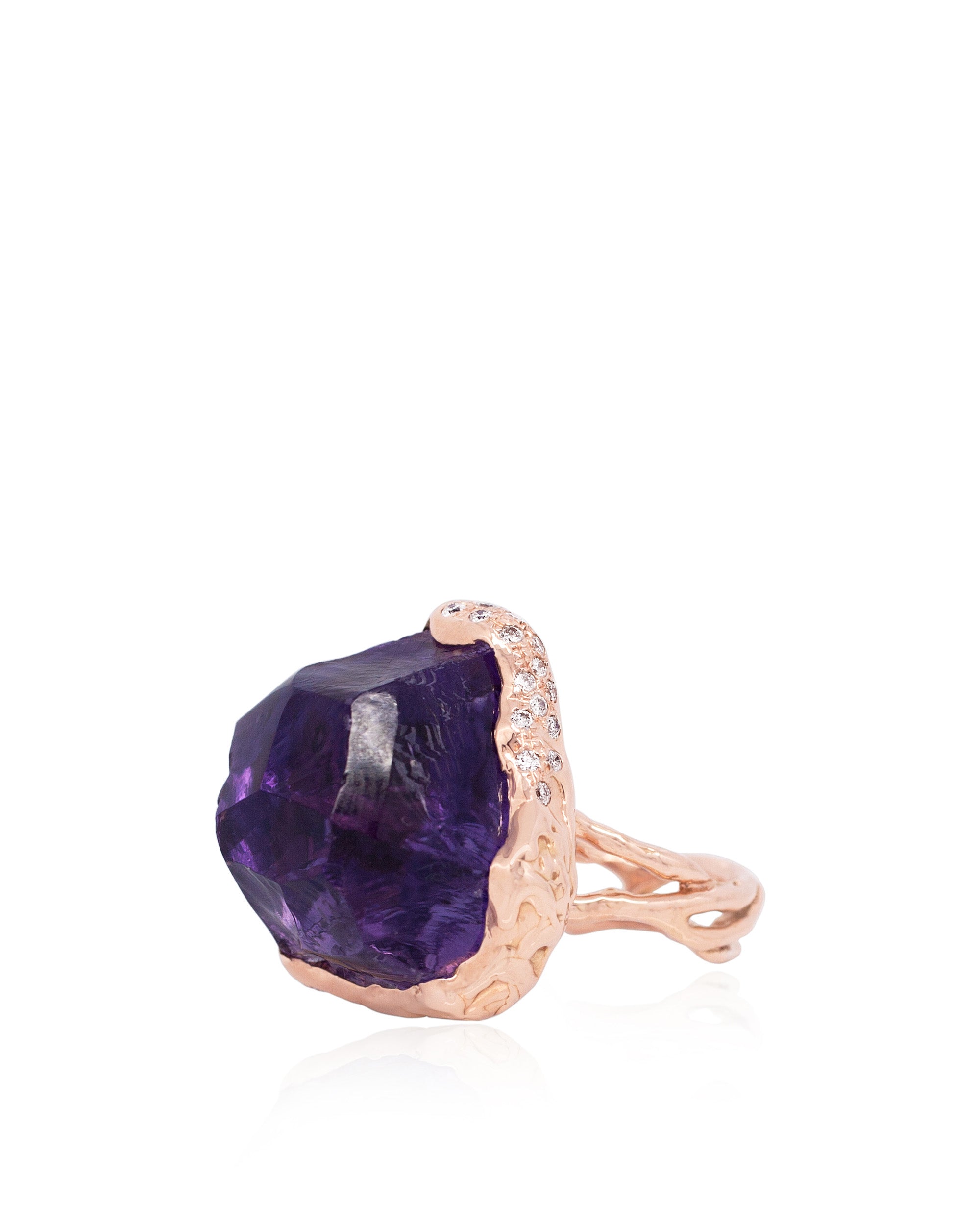 Gem Rock Rough Amethyst Diamonds Ring (L), 18K Gold