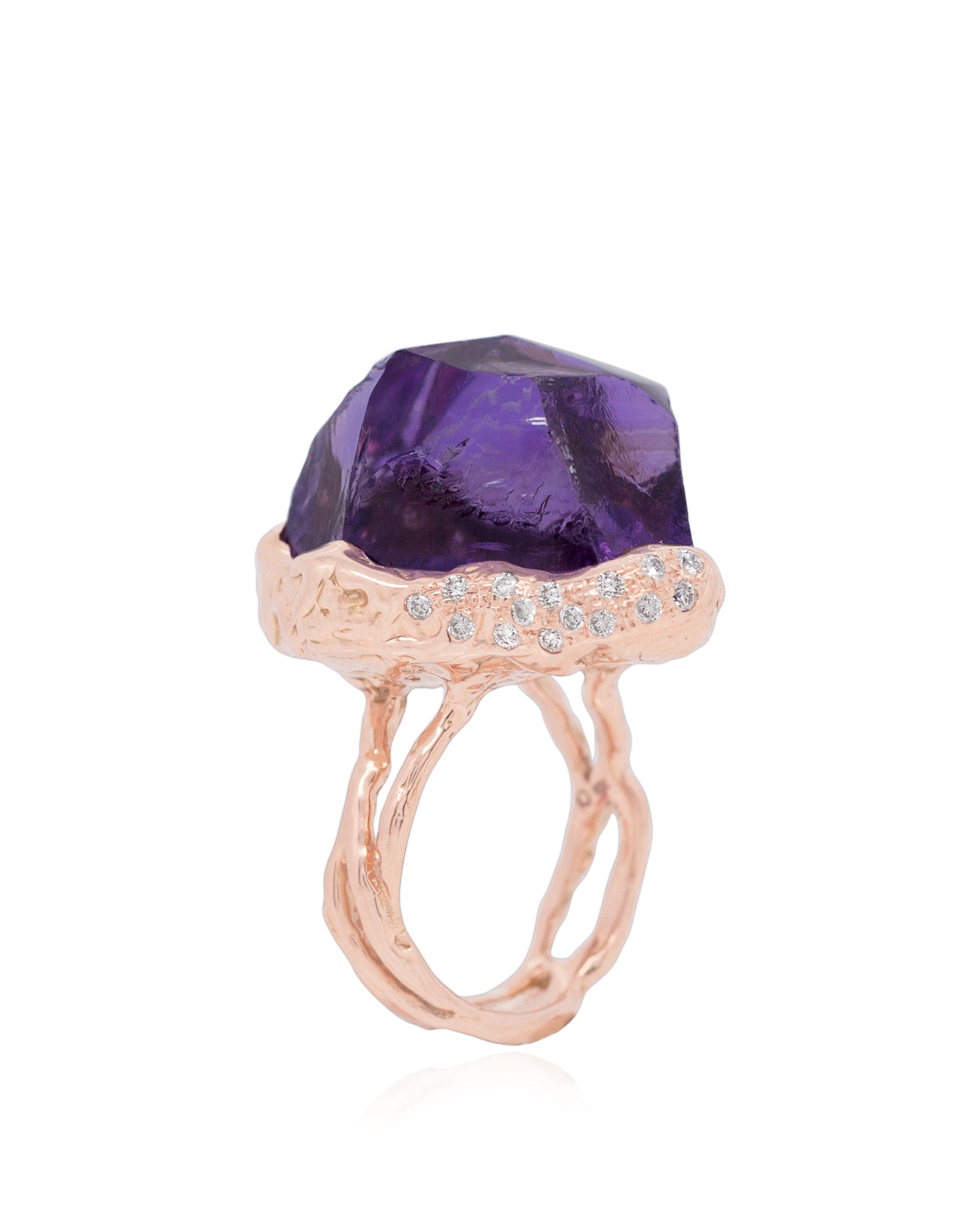 Gem Rock Rough Amethyst Diamonds Ring (L), 18K Gold