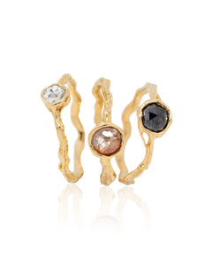 Natalie Dissel Jewellery Ring - 18K Yellow Gold with White Diamond, Orange Diamond, Black Diamond