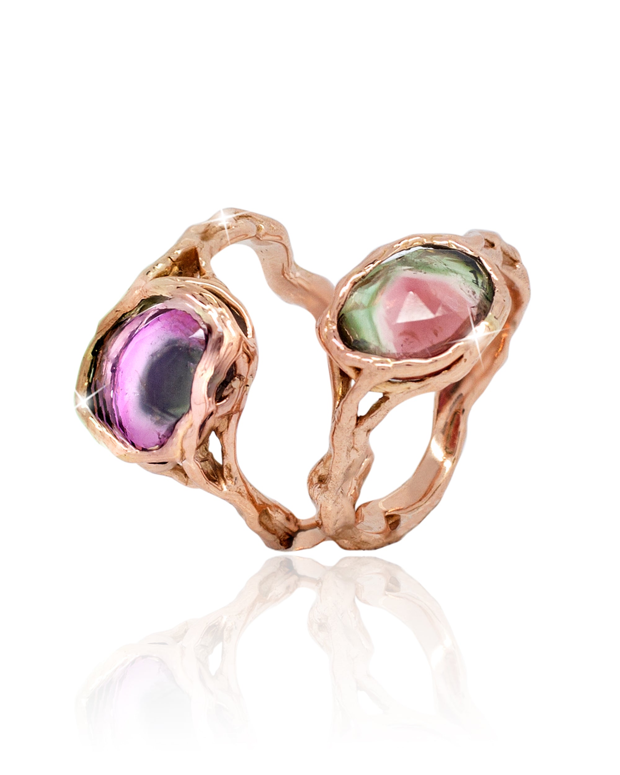 Natalie Dissel Jewellery Ring - 18K Rose Gold with Pink Black Watermelon Tourmaline