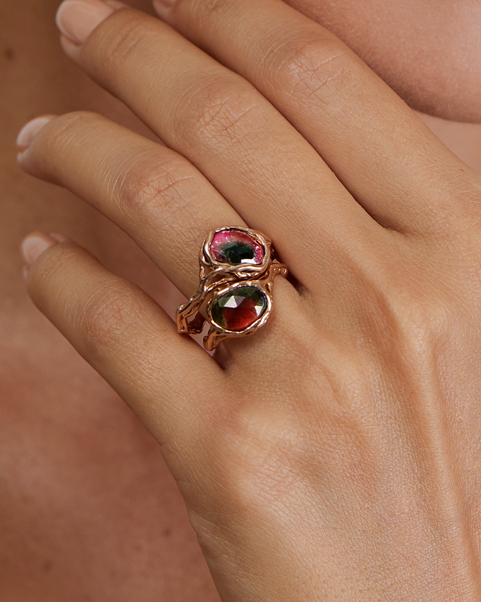 Natalie Dissel Jewellery Ring - 18K Rose Gold with Pink Black Watermelon Tourmaline