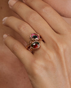 Natalie Dissel Jewellery Ring - 18K Rose Gold with Pink Green Watermelon Tourmaline