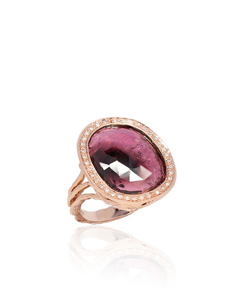Tourmaline Rose Cut Ring, 18K Gold