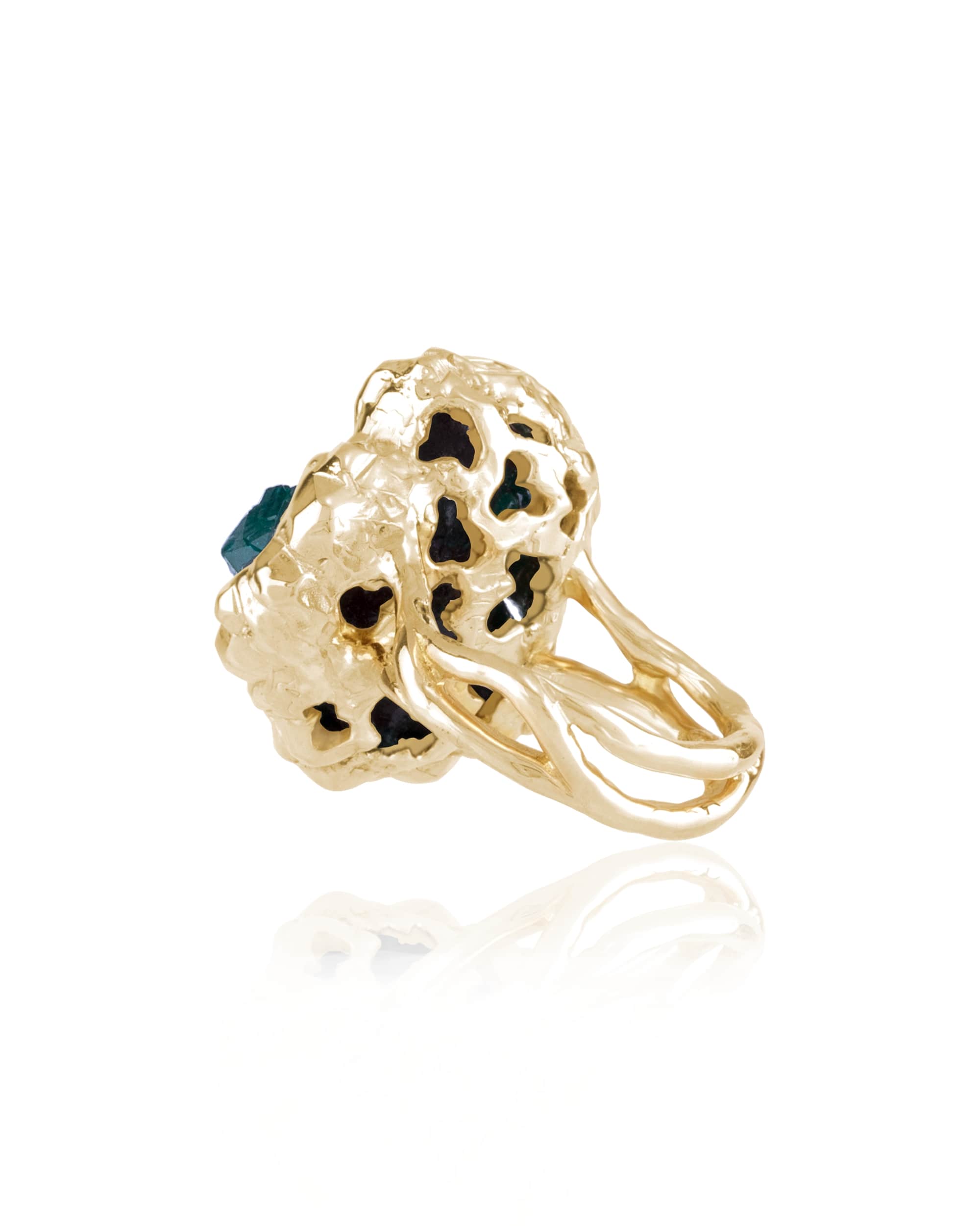 Mineral Dioptase Mountain Diamond Ring, 18K Gold