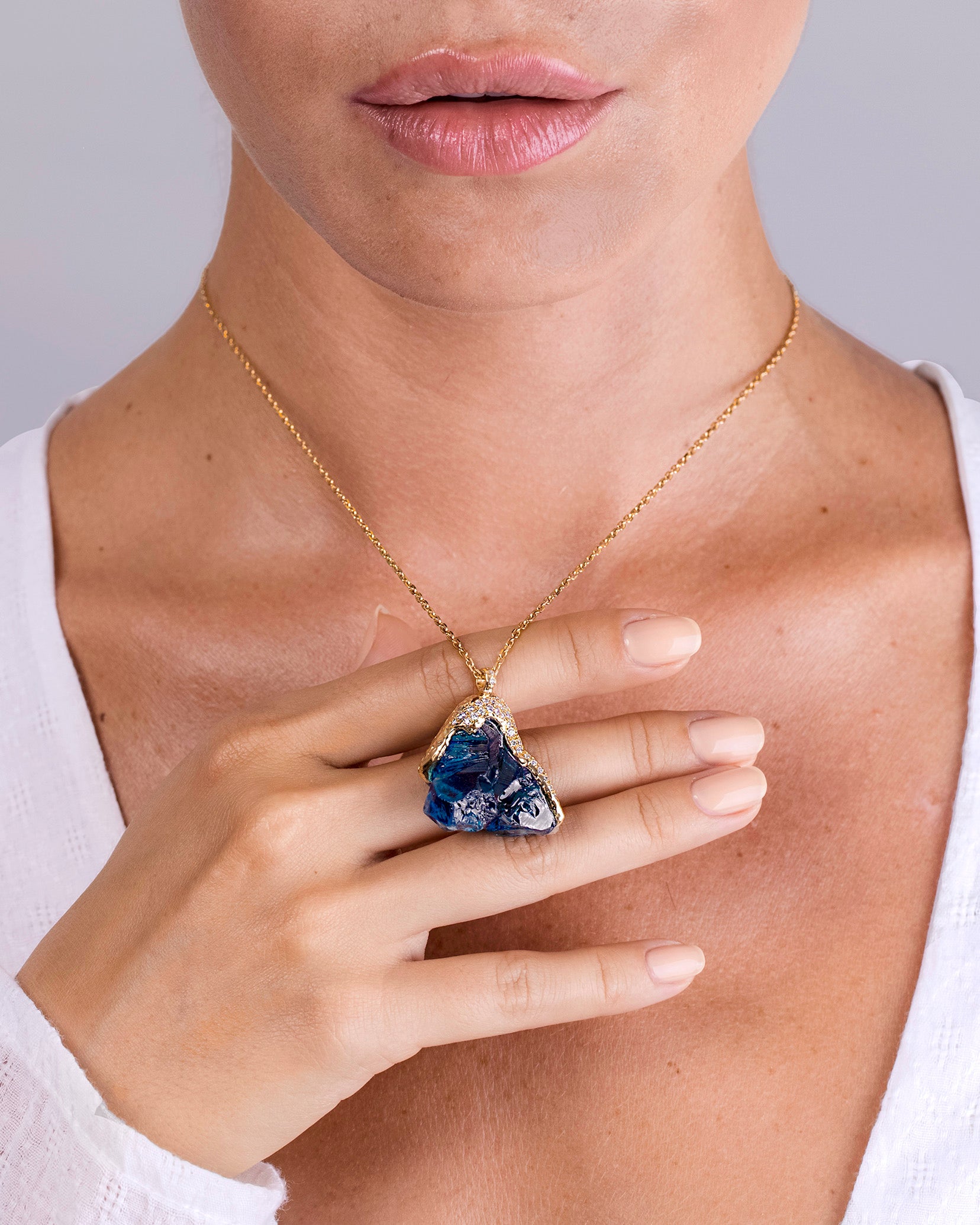 Blue Ice London Topaz Diamond Necklace, 18K Gold