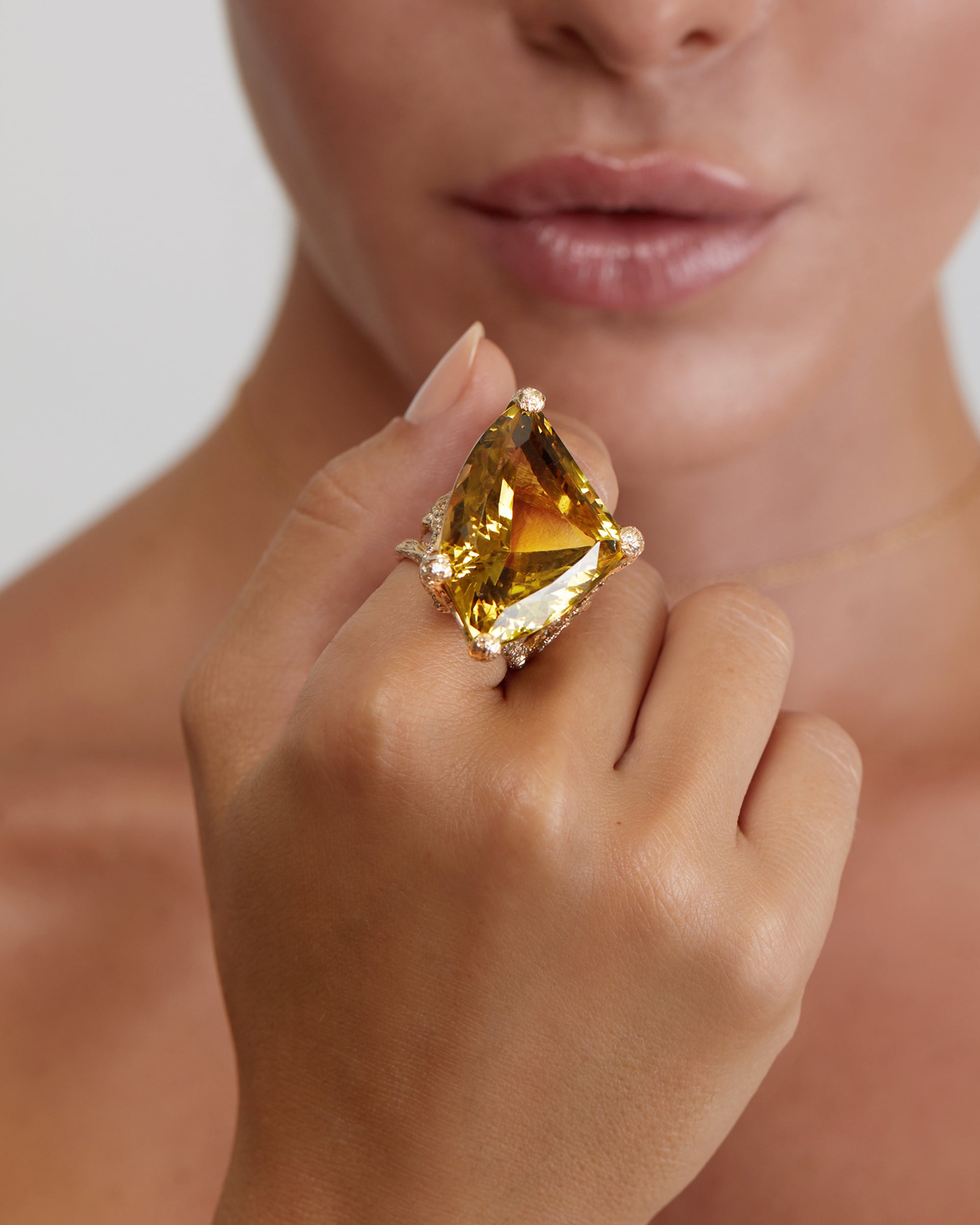 Facet Smokey Lemon Ring, 14K Gold