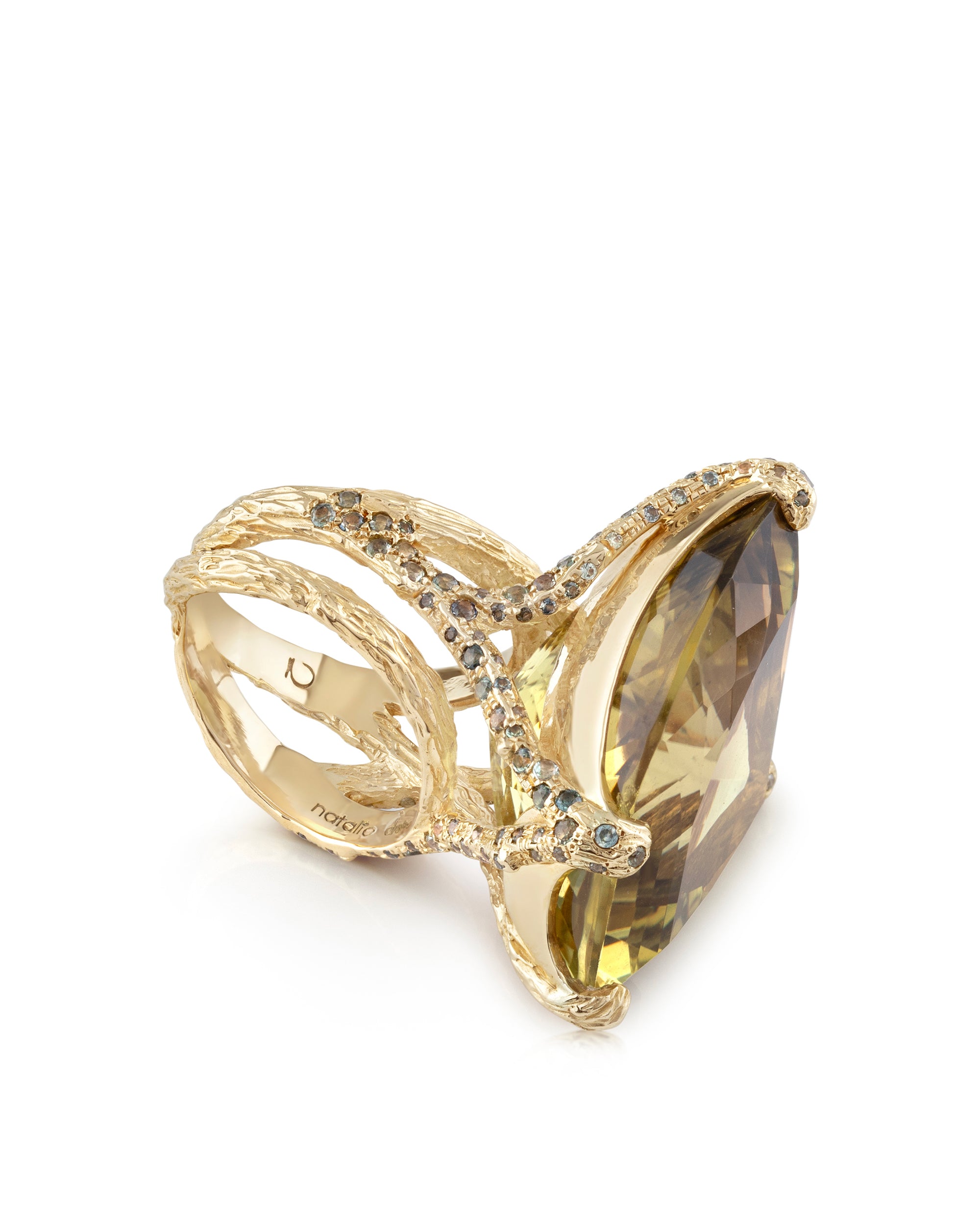 Facet Smokey Lemon Ring, 14K Gold