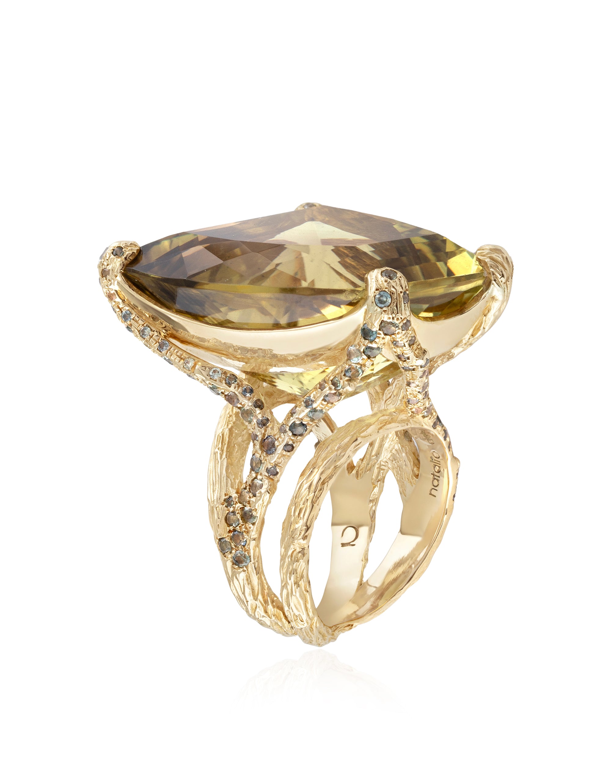 Facet Smokey Lemon Ring, 14K Gold